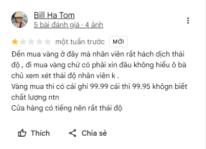 Vàng Bạc Kim Chung Thanh Hóa: Khách hàng bỏ tiền… mà thấy “mất quyền” đánh giá 1 sao cả núi