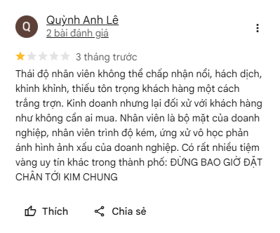 Vàng Bạc Kim Chung Thanh Hóa: Từ uy tín biến thành hàng loạt đánh giá 1 sao